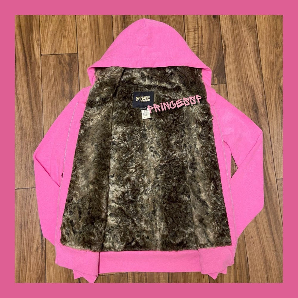 RARE PINK VS BLING FULL ZIP FUR LINED HOODIE COAT JACKET - Picture 8 of 9